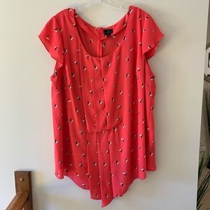Worthington orange red pleated flowy blouse  xxl